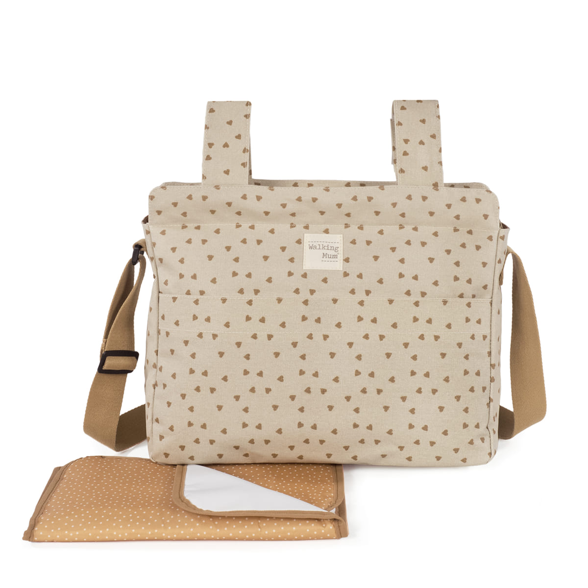 WALKING MUM BOLSA CANASTILLA CORAZONES POPPY CANELA